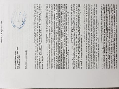 Nota a la Gobernadora de la Provincia de Buenos Aires